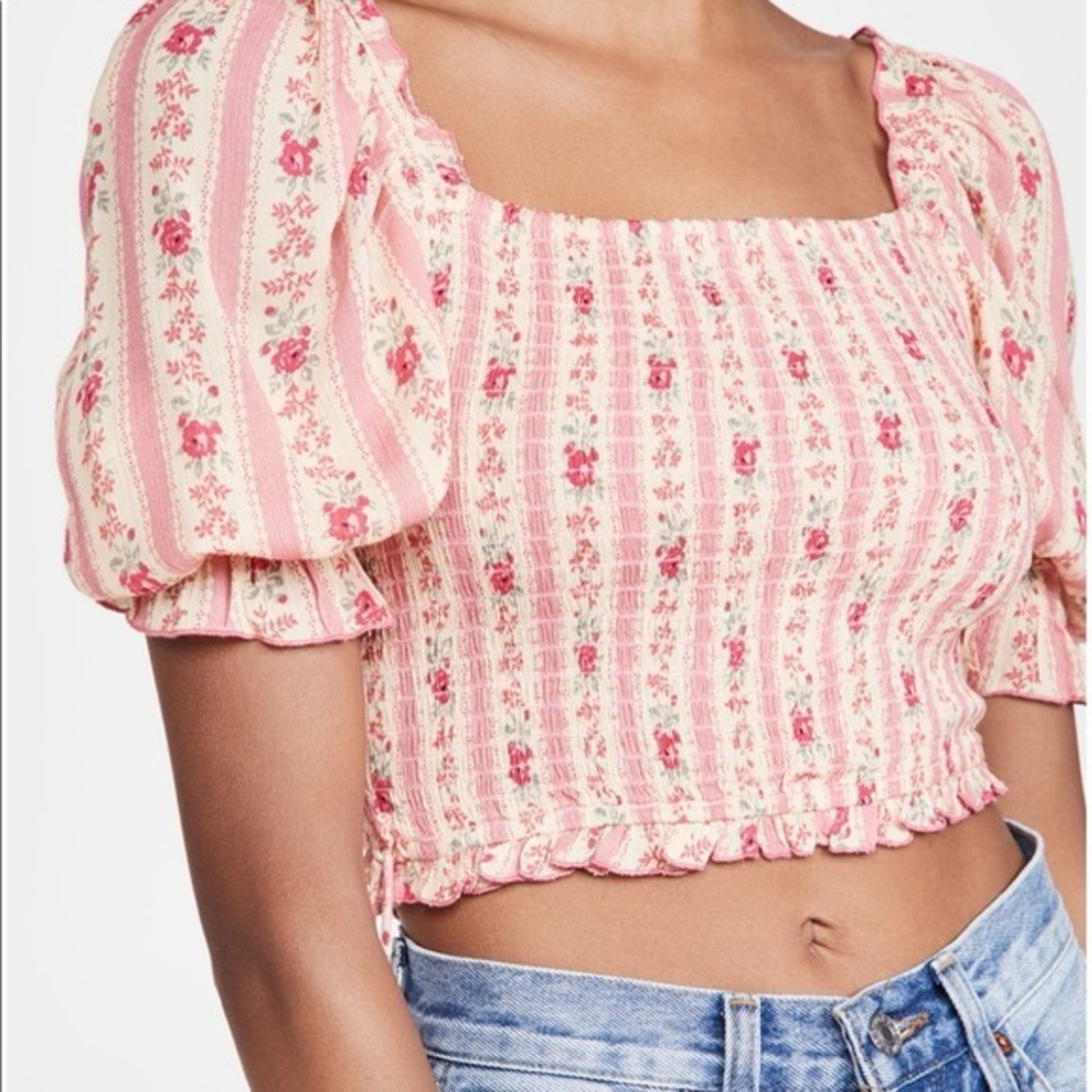 Playa Lucila Pink Floral Puff Sleeve Top